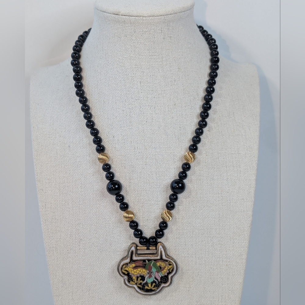 Vintage Les Bernard 925 Sterling Silver Vermeil Cloisonne Necklace